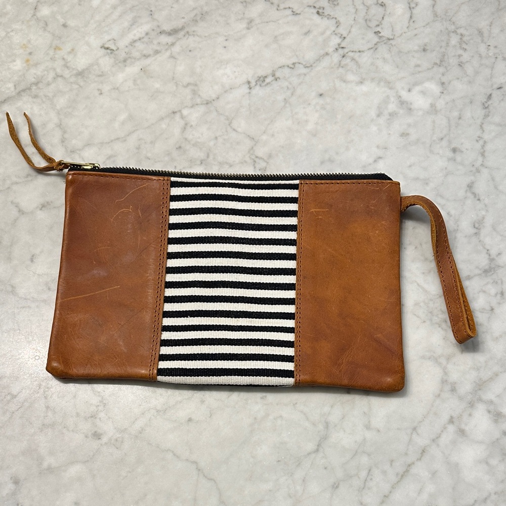 Elegant Tan and Black Striped Women's Wristlet